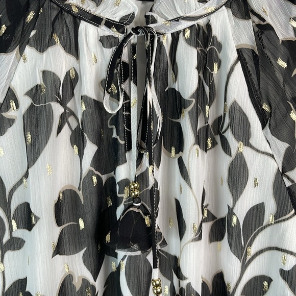 Haver. London NWOT Plisse Floral Top Ruffled Keyhole Tied Neck Long Sleeve 2X - Picture 7 of 13